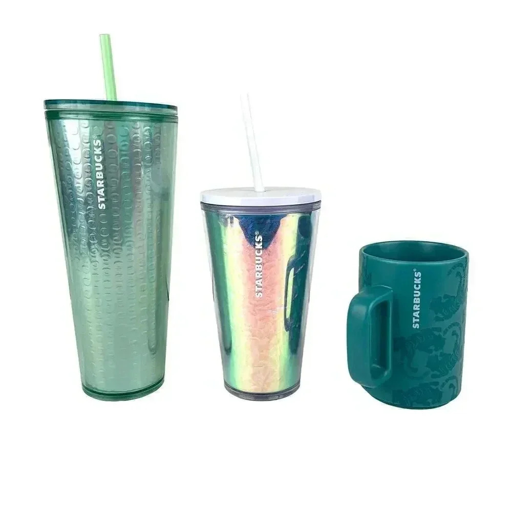 Lot of 3 Starbucks‎ Embossed Tiger 12 oz Mug Holiday 16oz & 24 oz Tumbler